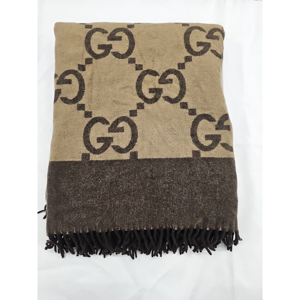 GUCCI‎ WOOL/CASHMERE THROW, MADE IN ITALY SIZE 67"x 53" Beige/Brown